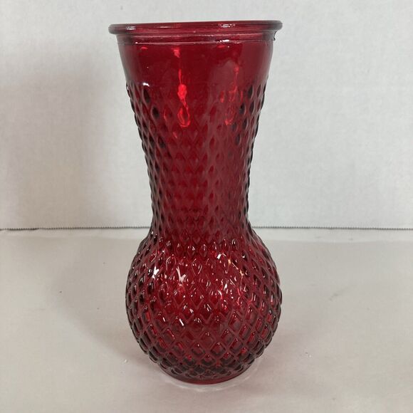 Red Hobnail Glass Vase Diamond Pattern 7” Tall Vintage Spring Valentine Flowers - Picture 4 of 10